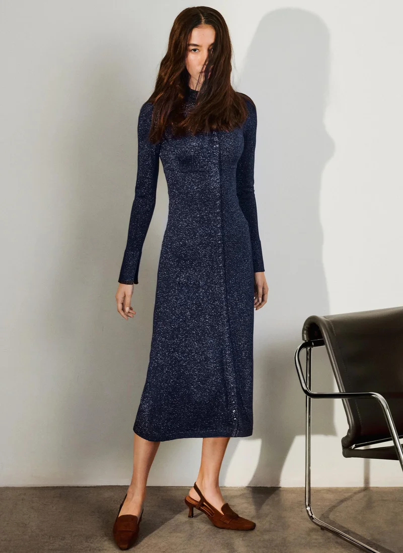 Lichi  Viscose midi dress with small matching buttons for Women | Best Price UAE