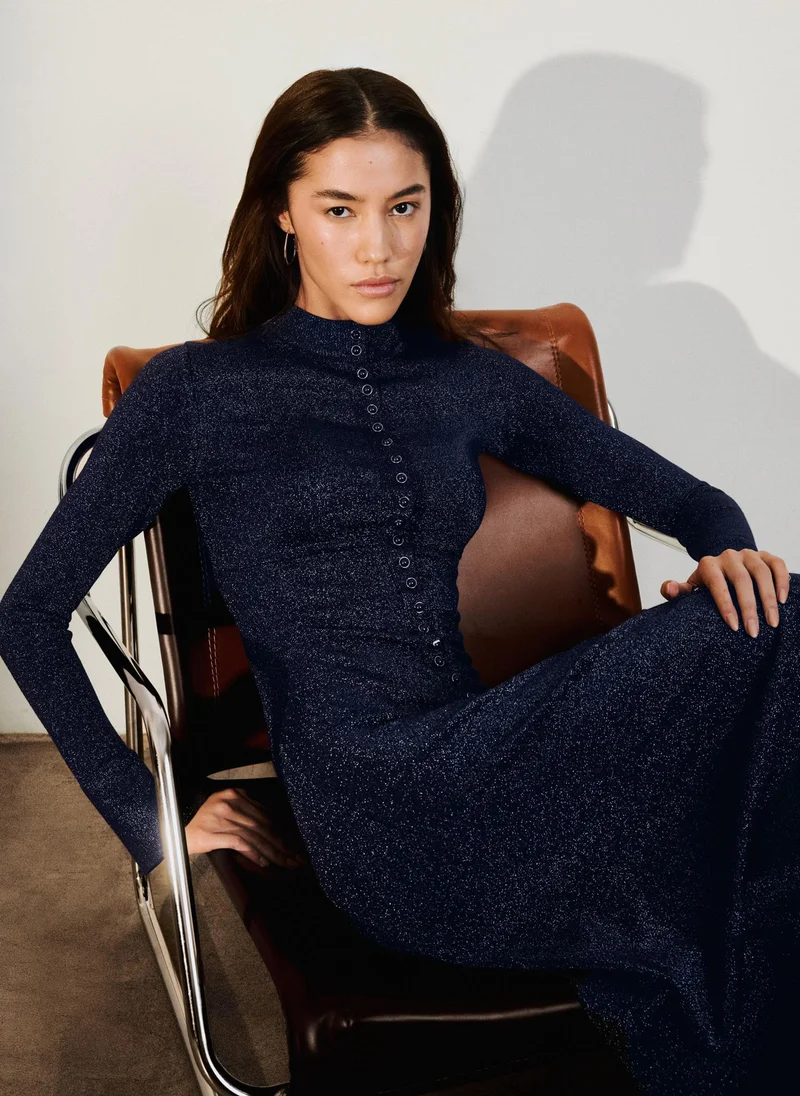 Lichi  Viscose midi dress with small matching buttons for Women | Best Price UAE