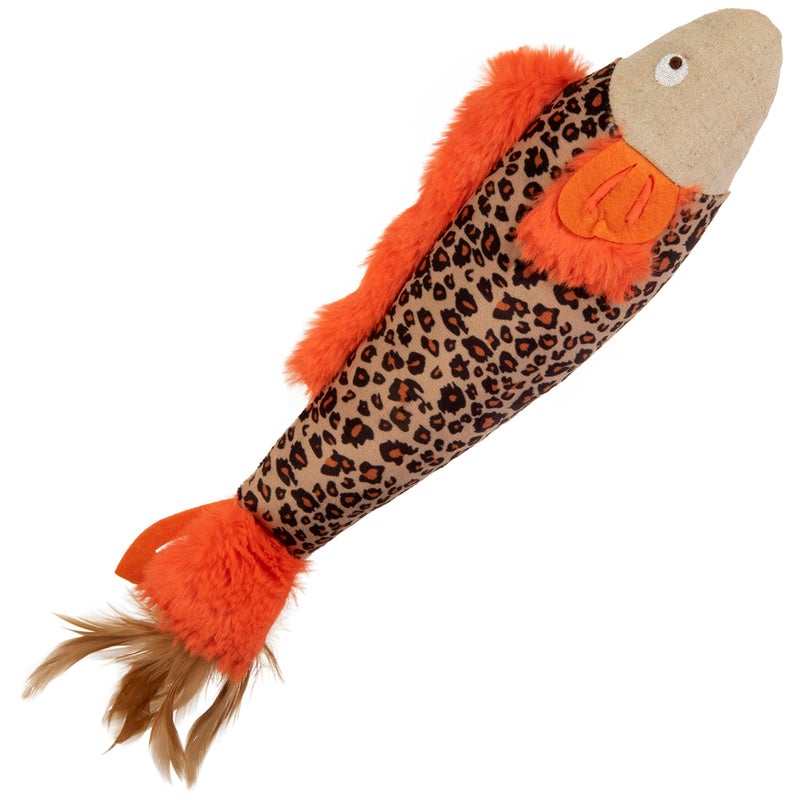 SmartyKat Instincts HappyNip Fin Frenzy Fish Kicker Crinkle Plush Cat Toy Contains Catnip Silvervine OrangeBeige One Size - Image 2