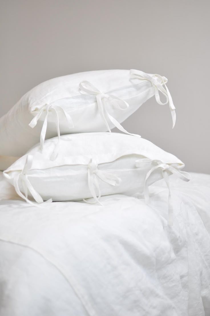 LINENWALAS 100% Cotton Percale Pillow Covers with Envelope Closure & Aesthetic Decorative Tie Design – Soft, Crisp, Breathable Hotel Quality Pillowcases – Set of 2 (20x36 inch) – White - Image 5