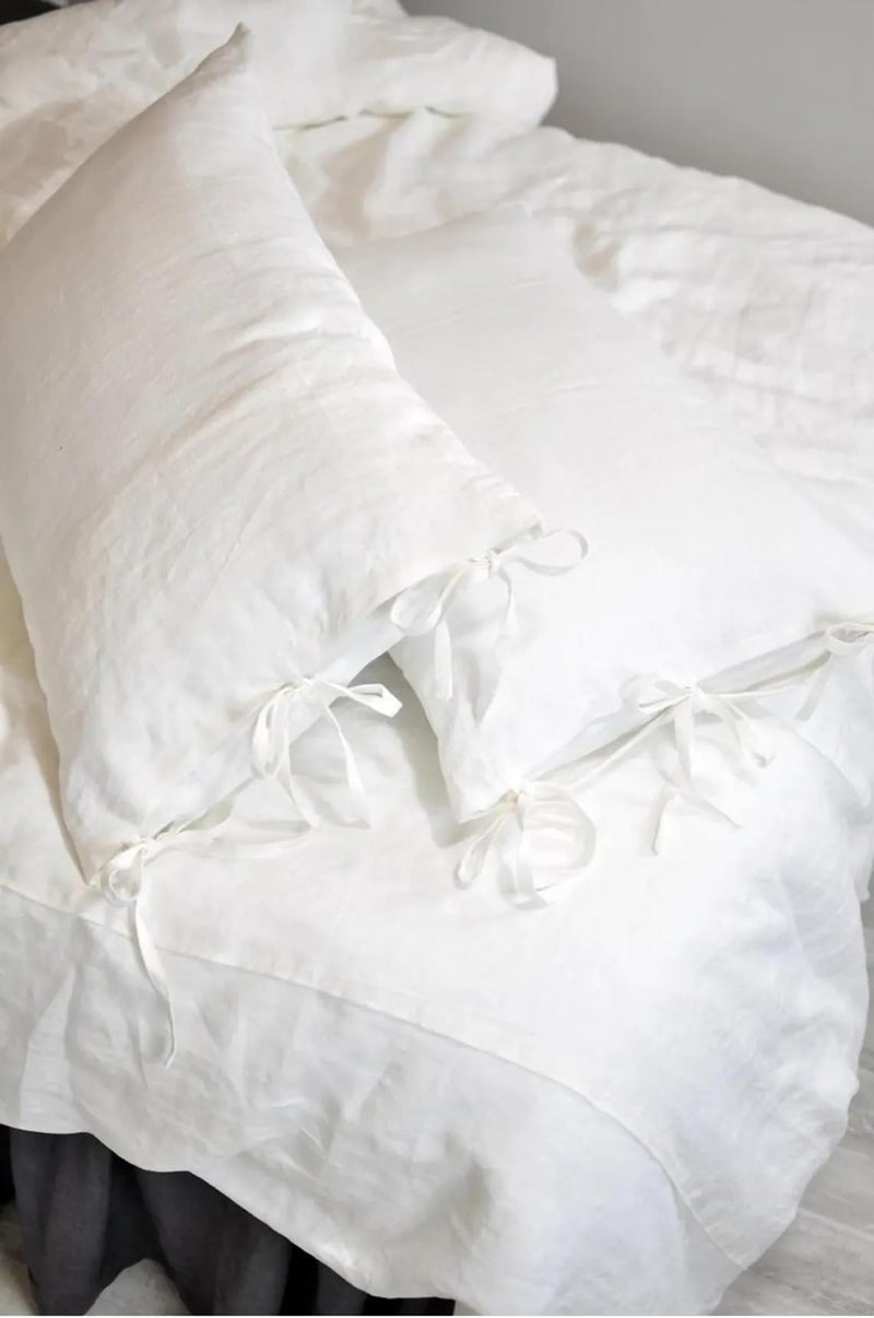LINENWALAS 100% Cotton Percale Pillow Covers with Envelope Closure & Aesthetic Decorative Tie Design – Soft, Crisp, Breathable Hotel Quality Pillowcases – Set of 2 (20x36 inch) – White - Image 3