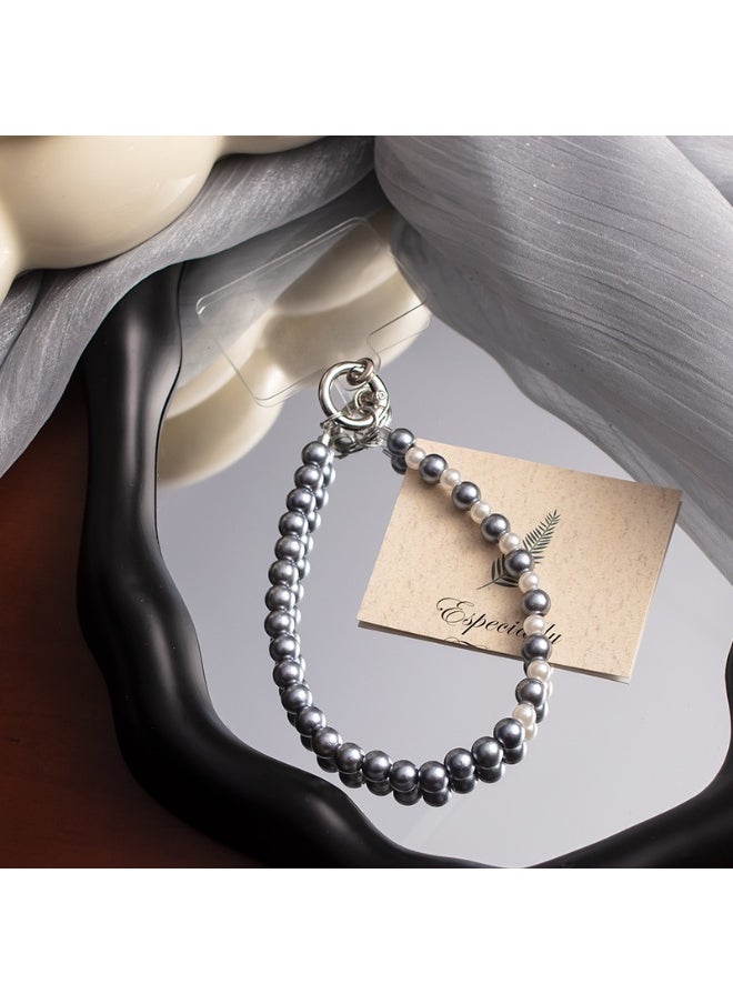 NIBEMINENT Beaded Phone Lanyard, Anti Lost Removable Wrist Strap, Weiqi Pearl Bracelet Pendant, Phone Keychain Lanyard, White 