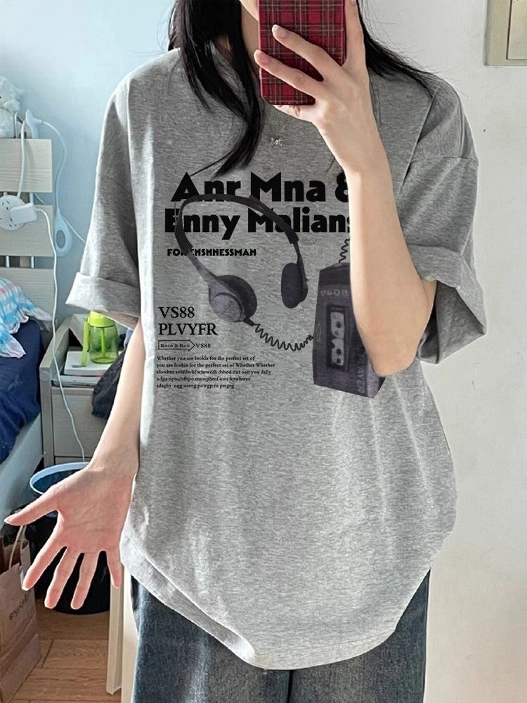 American Style Retro Printed Trendy Brand Pure Cotton Short-Sleeved T-Shirt 2025 Summer Loose Hip Covering Long Round Neck Top For Lovers - Image 5