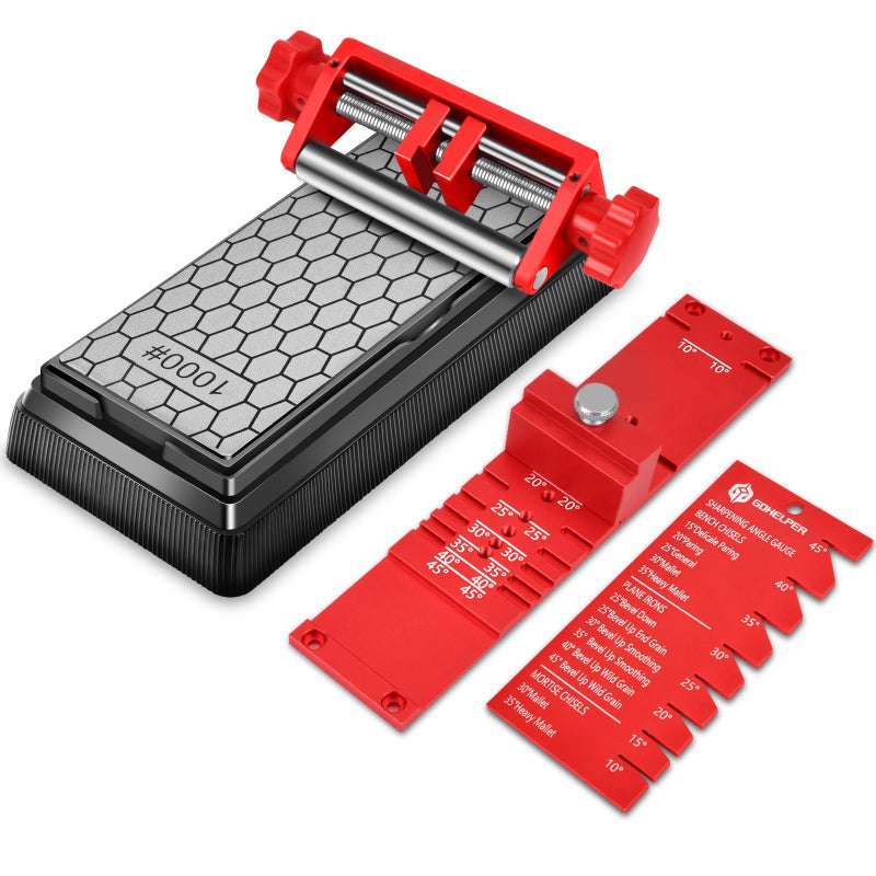 Gohelper Chisel Sharpening Jig, Wood Honing Guide for Chisels and Planes Width 0.1" to 2.8" with Sharpening Angle Fixture, Angle Gauge from 10Â° to 45Â°(With 1 Sharpening Stone) - Image 1