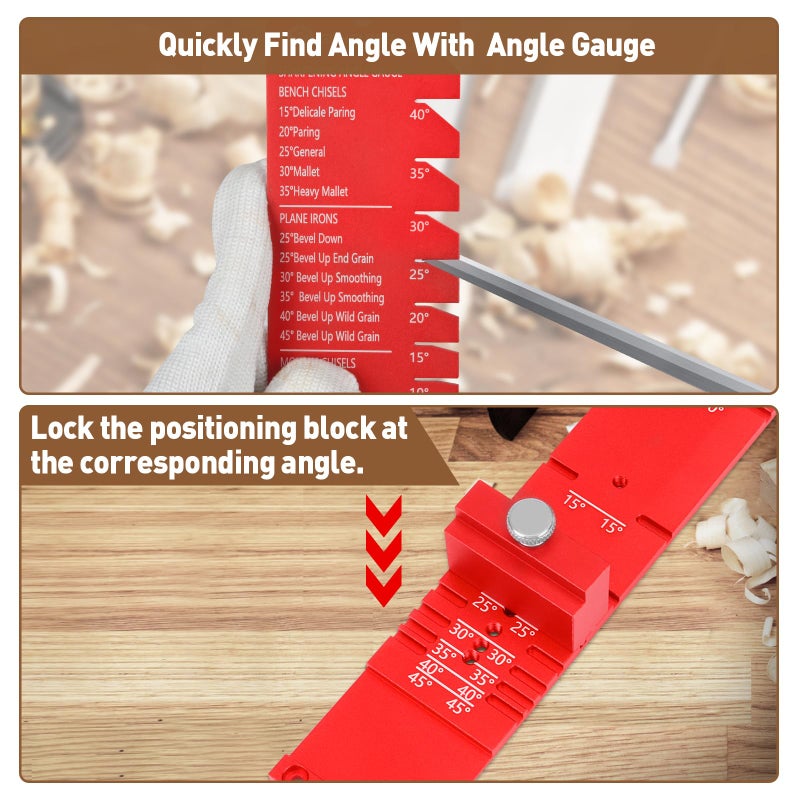 Gohelper Chisel Sharpening Jig, Wood Honing Guide for Chisels and Planes Width 0.1" to 2.8" with Sharpening Angle Fixture, Angle Gauge from 10Â° to 45Â°(With 1 Sharpening Stone) - Image 4