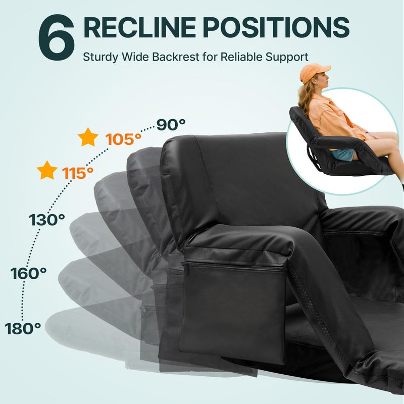 HOPERAN 23" Stadium Seats for Bleachers with Back Support 2 Pack, Half-fold Portable Bleacher Chairs with Back and Cushion, 600D Waterproof Reclining Extra Wide Bleacher Seat for Outdoor Sports - Image 3