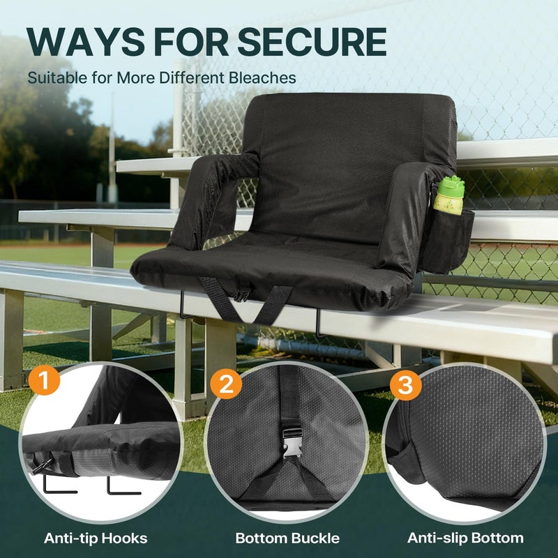 HOPERAN 23" Stadium Seats for Bleachers with Back Support 2 Pack, Half-fold Portable Bleacher Chairs with Back and Cushion, 600D Waterproof Reclining Extra Wide Bleacher Seat for Outdoor Sports - Image 4
