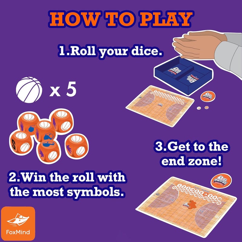 FoxMind Games: Sports Dice Basketball, a Fast-paced dice Game for Kids and Adults. Race to Score Points and Win The Game. Easy to Learn, exciting to Play. 2–4 Players Ages 8+ - Image 4