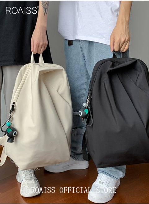 Functional Backpack Large Capacity Short Distance Travel Solid Color Design Light Business Style Student Backpack Computer Bag