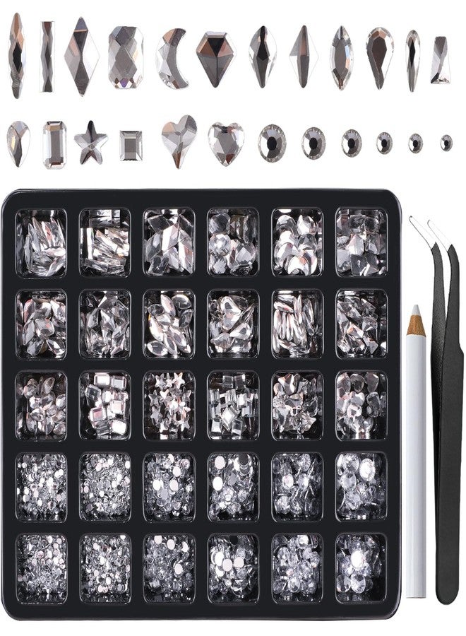 Canvalite 2900Pcs Clear Rhinestones for Nails, 18 Styles Multi Shape Nail Charms and Gems Shiny Glass Crystal Flatback Nail Rhinestones Set for Nail Art with Rhinestone Picker and Tweezers - Image 1