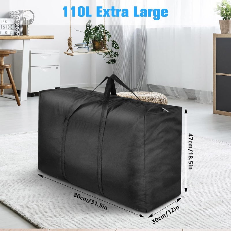 4 Pack 110L Large Clothes Storage Bag, Oxford Fabric Strong Storage Moving Bags with Zips, Under Bed Storage Box with Lid for Duvet, Blankets, Laundry - Image 3