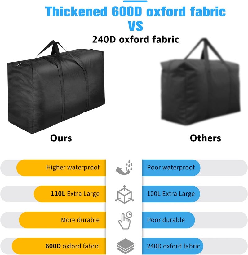 4 Pack 110L Large Clothes Storage Bag, Oxford Fabric Strong Storage Moving Bags with Zips, Under Bed Storage Box with Lid for Duvet, Blankets, Laundry - Image 4