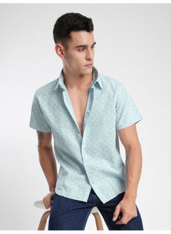 Beyoung Blue Grid Lock Half Sleeve Cotton Shirt  - Image 5