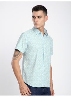 Beyoung Blue Grid Lock Half Sleeve Cotton Shirt  - Image 2