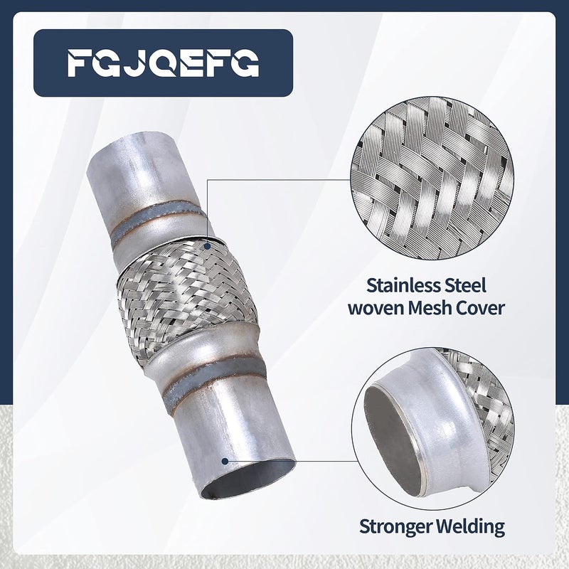 FGJQEFG 2PCS Exhaust Flex Pipe Stainless Steel Braid 2" x 4" w/Ends 8" Long - Image 2