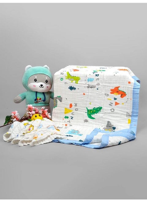 Baby Super Soft Absorbent Muslin 6 Layer Wash Towel100X100 Cm (0 3 Years)Designer Printed Elephant And 5 Wipes