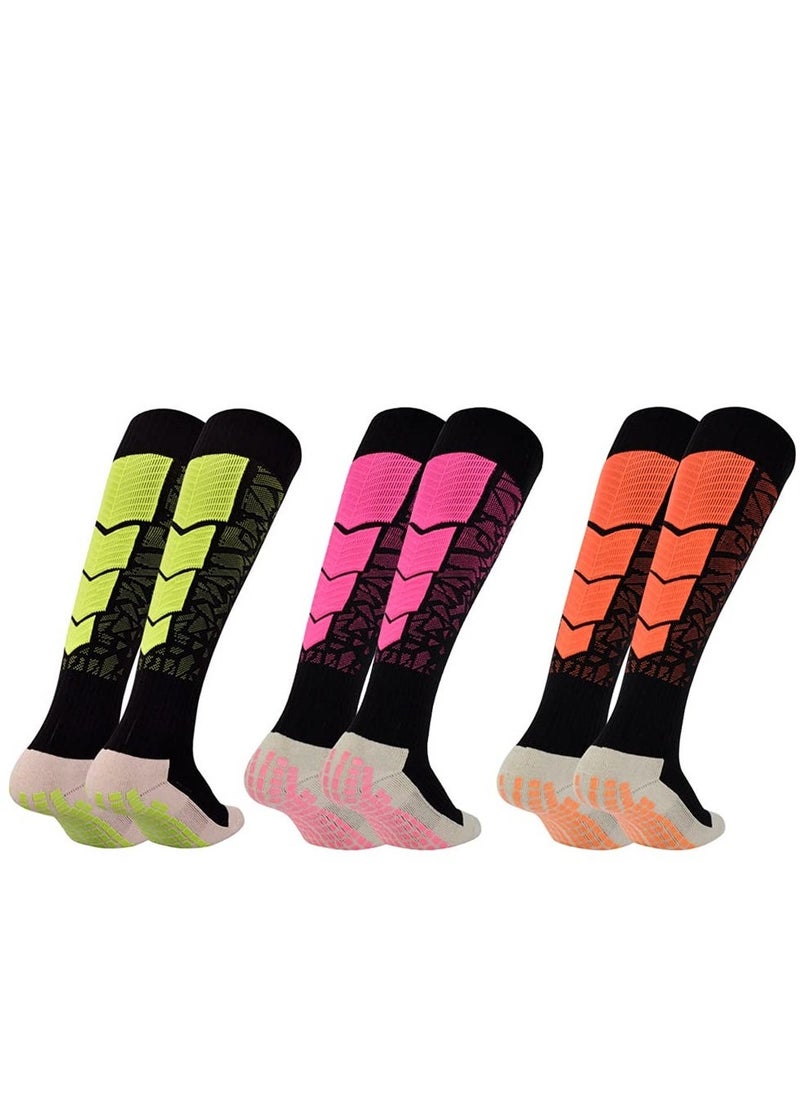 Generic Non Slip Compression Socks, Long Anti Skid Tube Socks Grip Knee High Sports Soccer Socks, Durable Heavy Weight Grip Socks, Breathable Fabric, Tight and Strechy Material, Used as Yoga, Soccer (3 Pair)  - Image 1