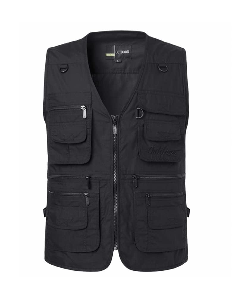 PASOK Men's Work Fishing Vests Lightweight Safari Travel Hunting Waistcoat With Multi-Pockets Black L - Image 4