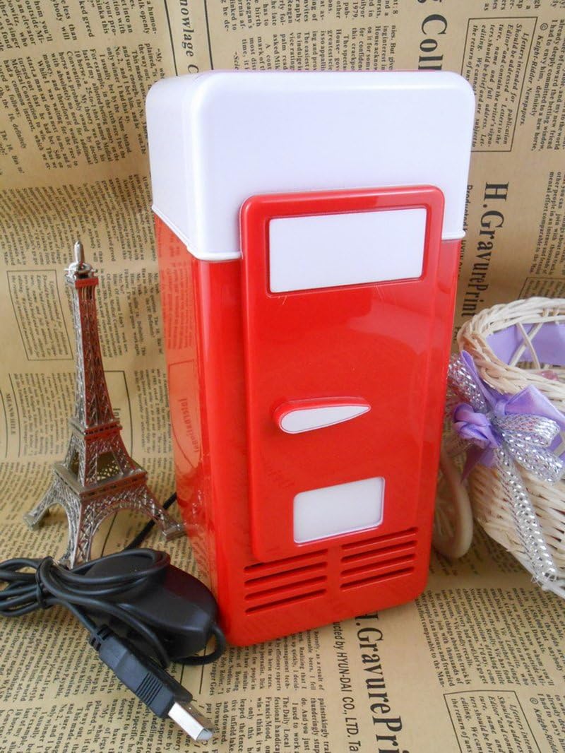 ThreeH New Mini Red USB Fridge Cooler Beverage Drink Cans Cooler/Warmer Refrigerator for Laptop PC Computer Red H-UF05Red - Image 3