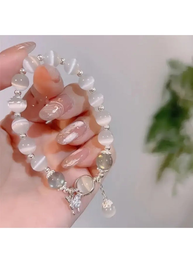 Goolsky سوار زجاجي لطيف بعيون قطة مع خرز وحلية فراشة، هدية مثالية - Image 4