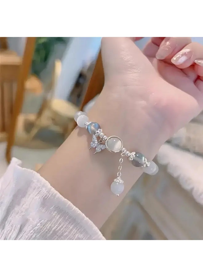 Goolsky سوار زجاجي لطيف بعيون قطة مع خرز وحلية فراشة، هدية مثالية - Image 5