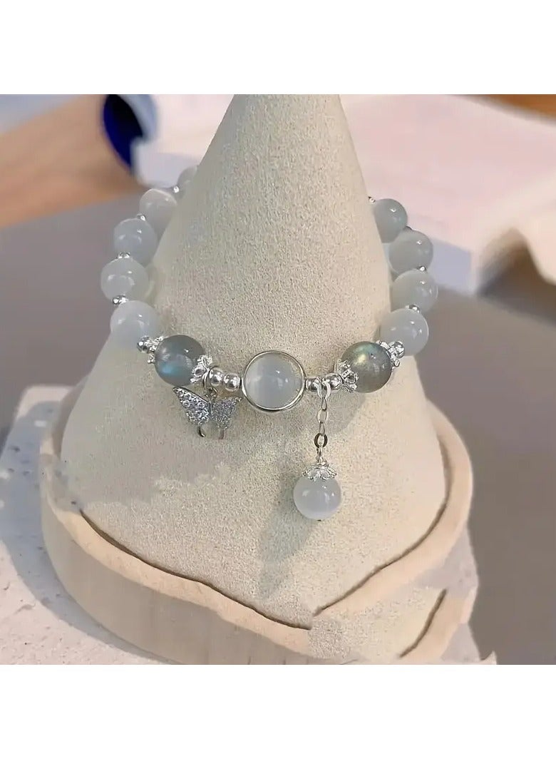 Goolsky سوار زجاجي لطيف بعيون قطة مع خرز وحلية فراشة، هدية مثالية - Image 3