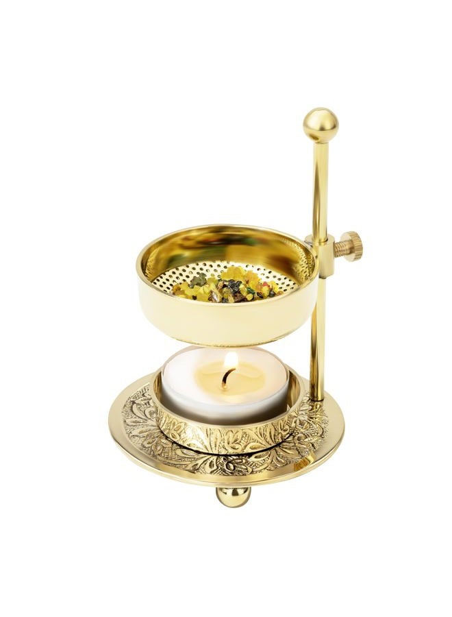 MaMeMi Incense Warmer with Brass Strainer Gold [Handmade, Adjustable Height 11 cm] Adjustable Incense Burner for Gentle Smoking with Tea Light (Included) - Image 2