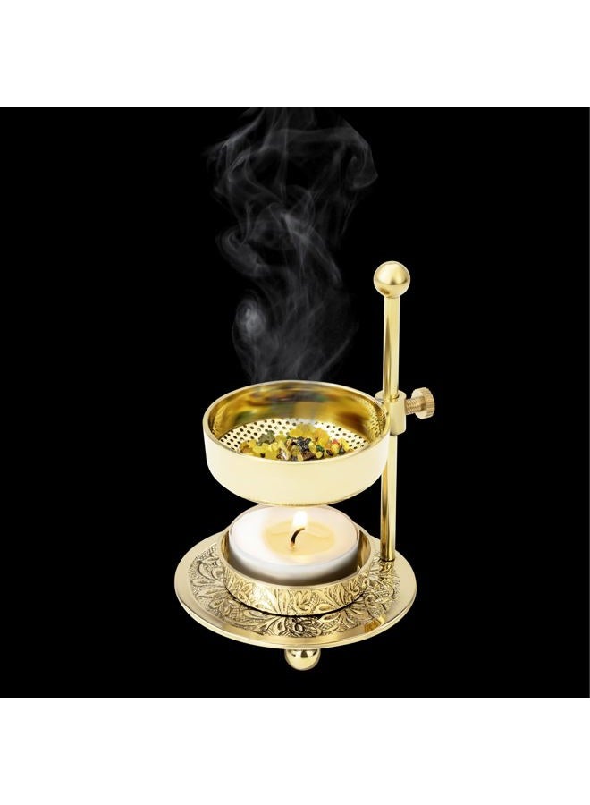 MaMeMi Incense Warmer with Brass Strainer Gold [Handmade, Adjustable Height 11 cm] Adjustable Incense Burner for Gentle Smoking with Tea Light (Included) - Image 3
