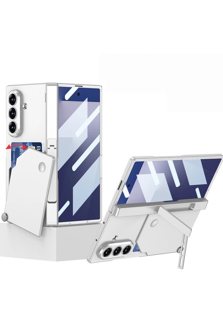 غطاء هاتف مناسب لـ Samsung Z Fold7 - مزود بحامل دوار لحمل البطاقات، وحامل قائم مغناطيسي مضاد للصدمات، مع هيكل صلب متكامل بفتحات دقيقة وطبقة حماية.