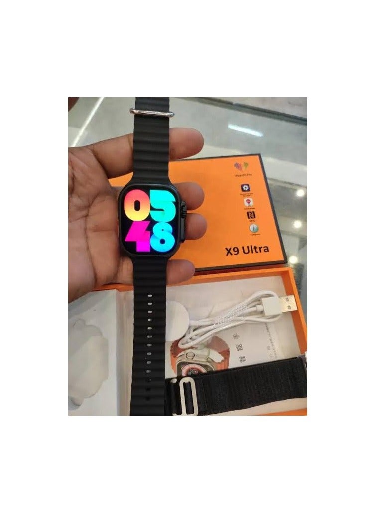 W&O X9ultra watch  Compatible with Android and iOS devices, allowing seamless integration with most smartphones. Additional features: Supports wireless charging, NFC, GPS, app notifications, making calls, music control, and IP68 water resistance. Black color - Image 4