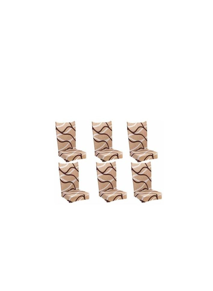 Loquat 6-Piece Waves Design Dining Chair Cover Set Beige/Brown/White  - Image 1