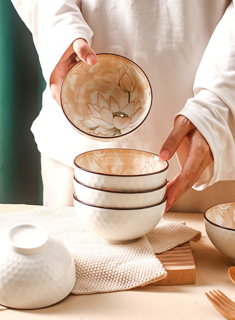 Ceramic Rice Bowl, Camellia Pattern Set of 6 Small Bowls, Dinnerware Bowls Serving Bowls for Cereal, Soup, Dessert, Snack, Fruit Kitchen Bowl with Chinese Chopsticks  - Image 2