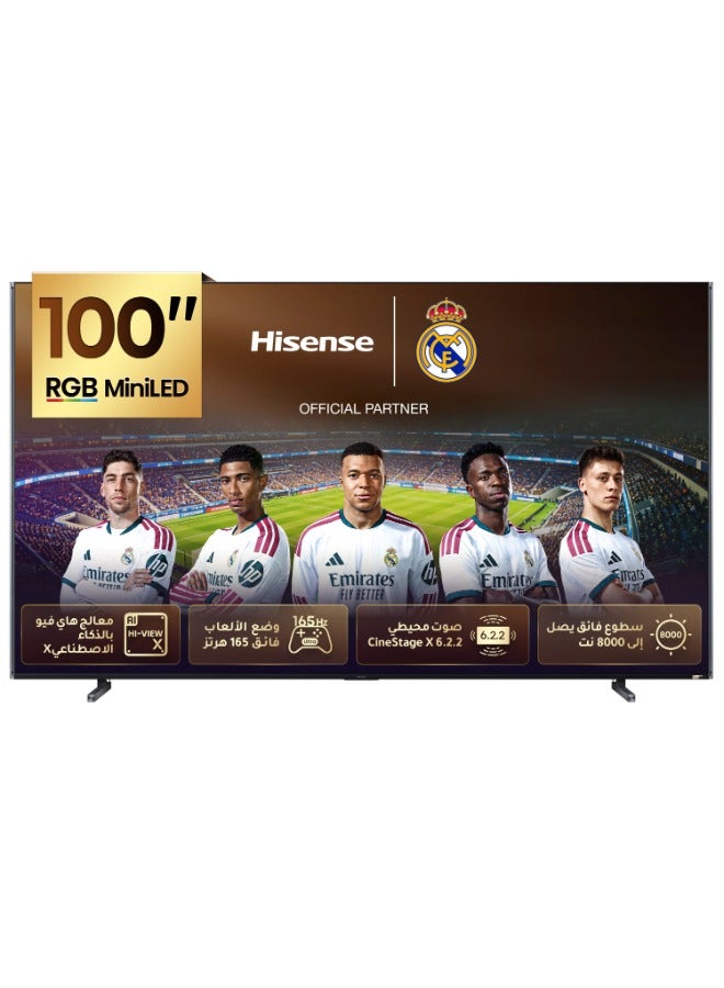 Hisense 100-Inch Premium UX Series RGB-MiniLED 4K UHD HDR Google Smart TV(100UX, 2025) - RGB MiniLED, Up to 8000 nits, 3D Color Master Pro, Native 165Hz Panel, 6.2.2 CineStage X, 2 Year Warranty 100UX black - Image 1