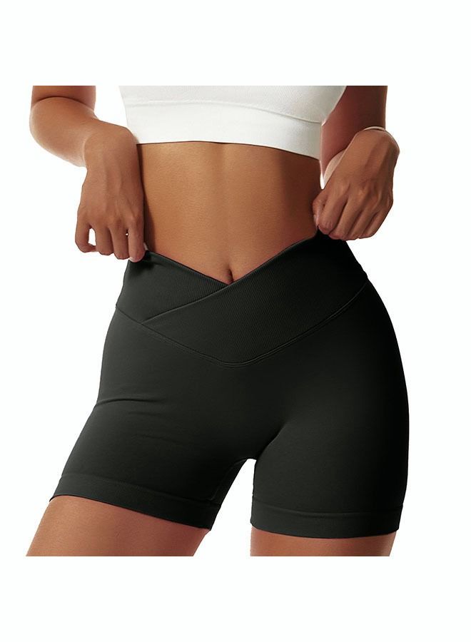 NIBEMINENT Women's Elastic Fitness Yoga Shorts High Waist Hip Lifting Running Tight Seamless Pleated Cycling  - Image 1
