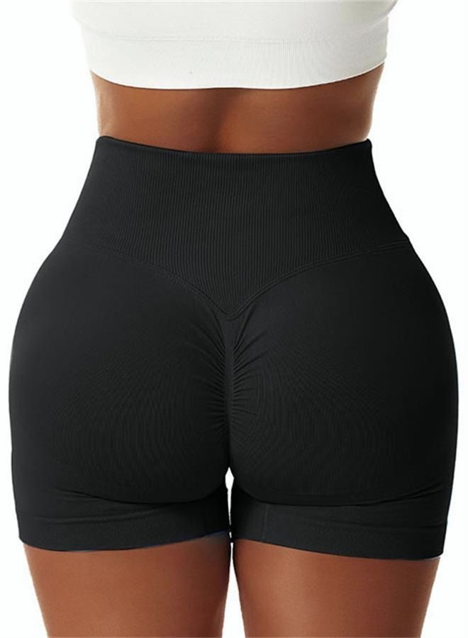 NIBEMINENT Women's Elastic Fitness Yoga Shorts High Waist Hip Lifting Running Tight Seamless Pleated Cycling  - Image 4