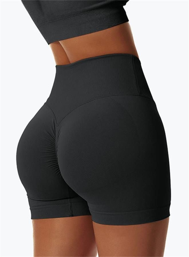 NIBEMINENT Women's Elastic Fitness Yoga Shorts High Waist Hip Lifting Running Tight Seamless Pleated Cycling  - Image 3