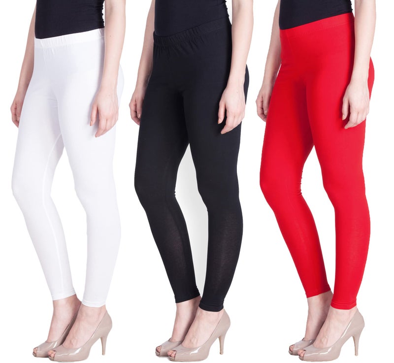 Lyra Cotton Premium Ankle Leggings for Women (Pack of 3) Multicolour - Image 1