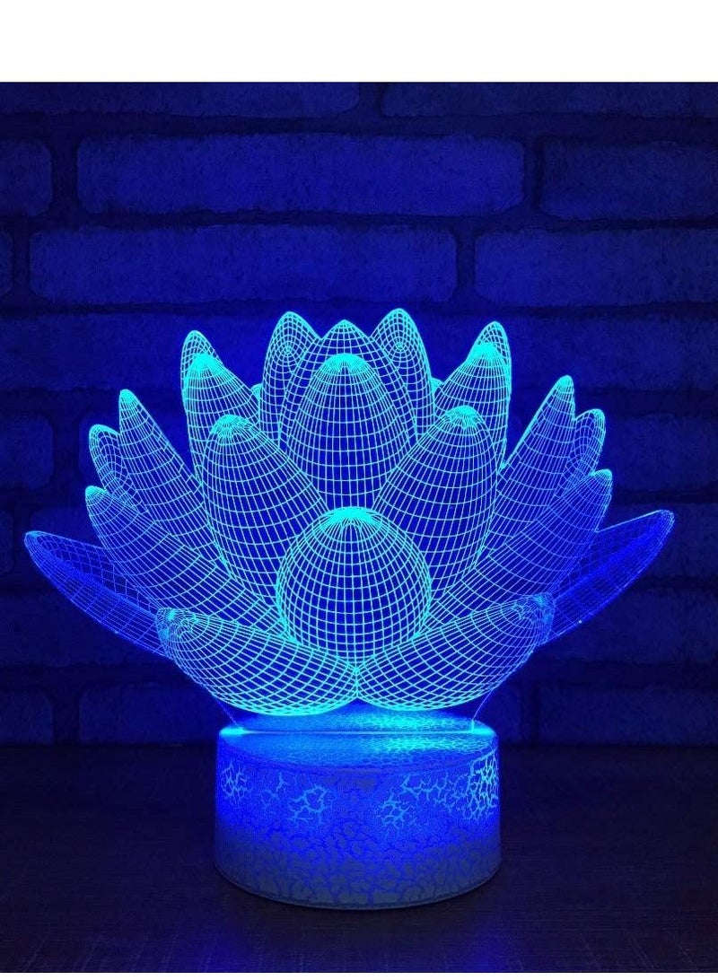 althiqahkey Kids Touch USB Creative 3D Visual Gradient Lotus Flower Lamp LED Table Lamp Baby Sleep Lighting Gift Home Decoration Multicolor Night Light  - Image 1