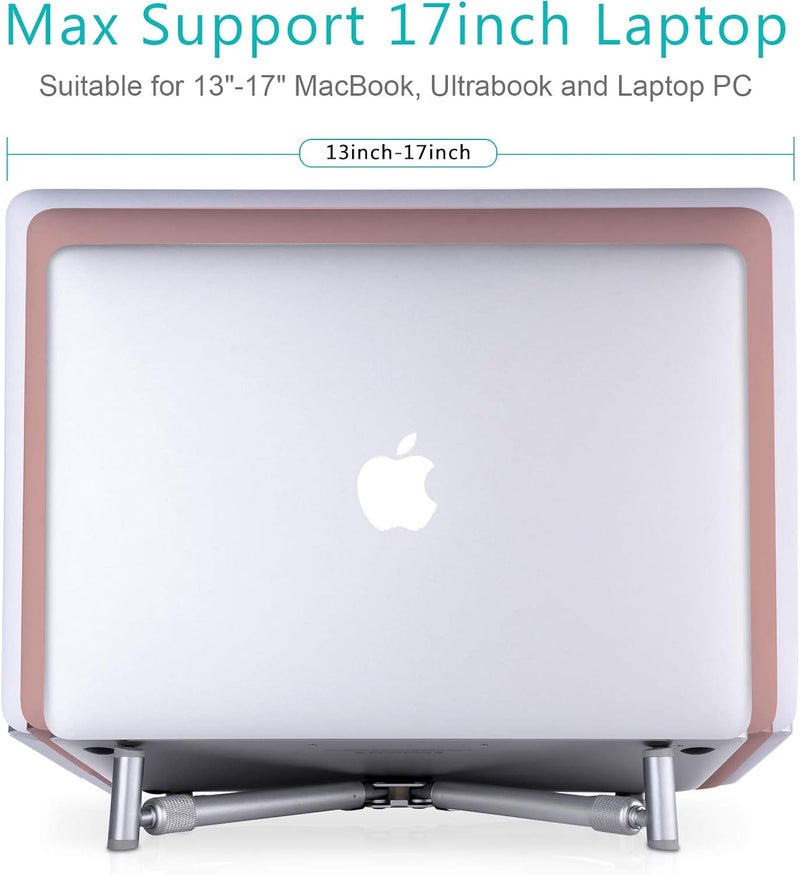 JUBOR حامل كمبيوتر محمول محمول، حامل كمبيوتر محمول قابل للتعديل لـ MacBook Pro، حامل تبريد كمبيوتر عالمي قابل للطي ومضغوط من الألومنيوم للمكتب لأحجام 12 13 15 17 بوصة - Image 2