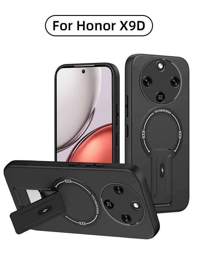 Magnetic Case for Honor X9D, [MagSafe Compatible][All-Around Protection][Built-In Phone Stand][Anti-Fingerprint Design][With Oleophobic Coating] Drop Protection Cover with Carbon Fiber Texture for Honor X9D 5G 6.79 inch, Black - Image 1