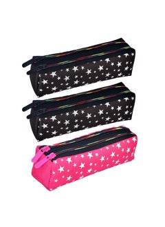 Kuber Industries Kuber Industries Pencil Pouch|Rexine Stationary Pouch|Pencil Utility Pouch|School Pencil Case for Kids|2 Zipper Pencil Organizer|Star Pencil Pouch|Pack of 3|Multi  - Image 1