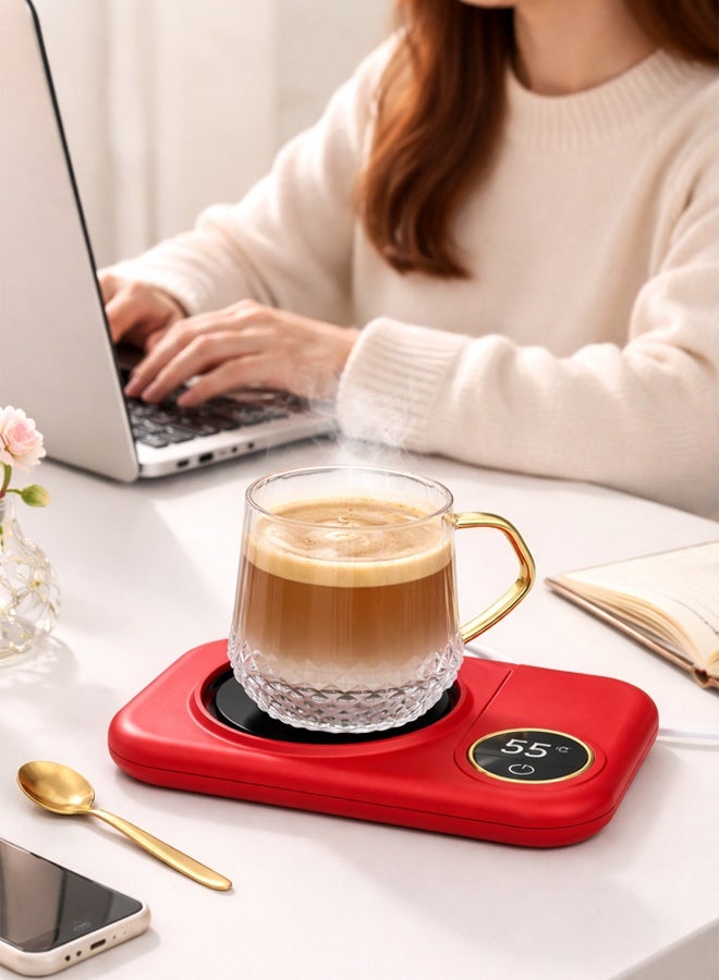 MARGOUN Coffee Mug Warmer, Electric Cup Heater with LCD Display, Digital Temperature 55-75°C Adjustable, USB-Powered, ABS Material - White - Image 3