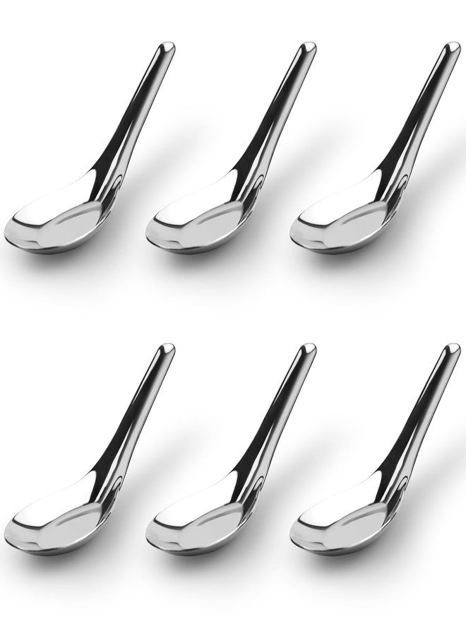 DOBROGOST Stainless Steel Chinese Soup Spoons Set of 6 Asian Soup Spoons Silverware Cucharas Para Comer for Ramen Pho Wonton Dumpling Noodles - Image 1
