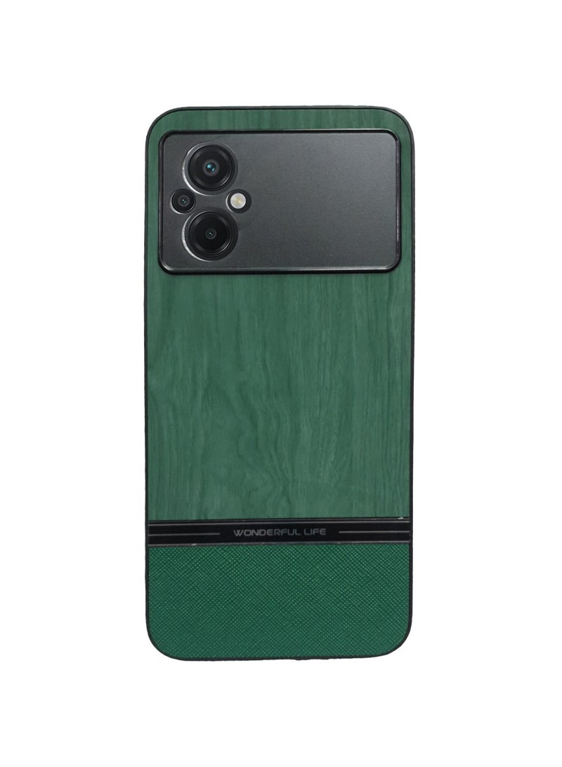 Elmo3ezz Shockproof Wood Grain Skin PU and TPU Shockproof Luxury Phone Case for Poco M5 (green)