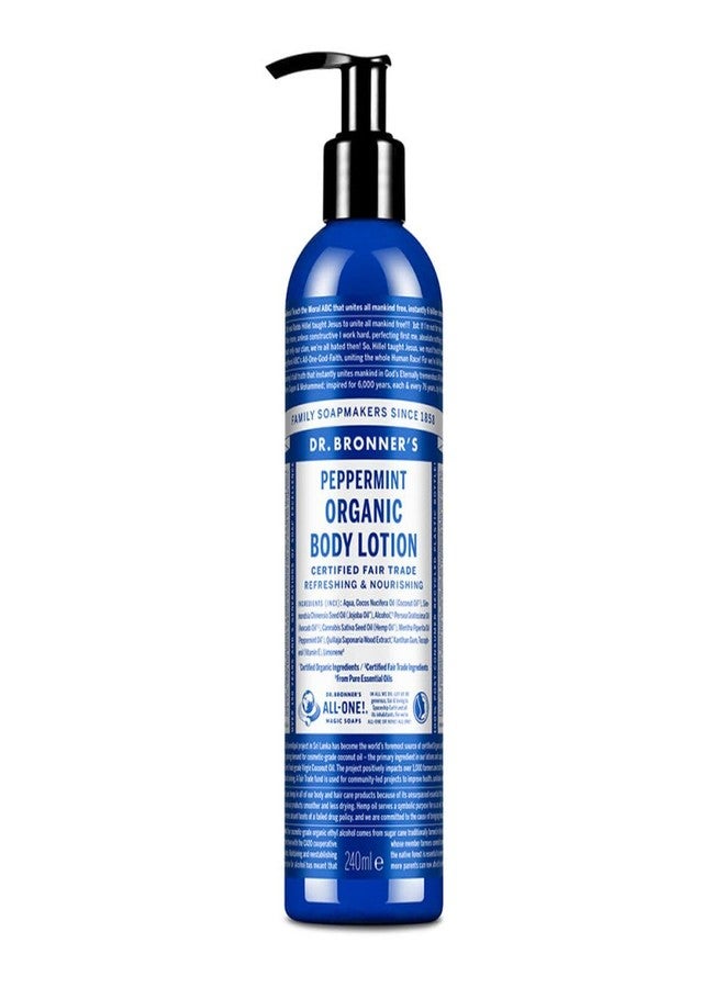 Dr. Bronner's Organic Peppermint Hand and Body Lotion, Made with Organic Oils, Used for Face and Body, Certified Fair Trade & Vegan Friendly, 236ml Recycled Bottle - Image 1