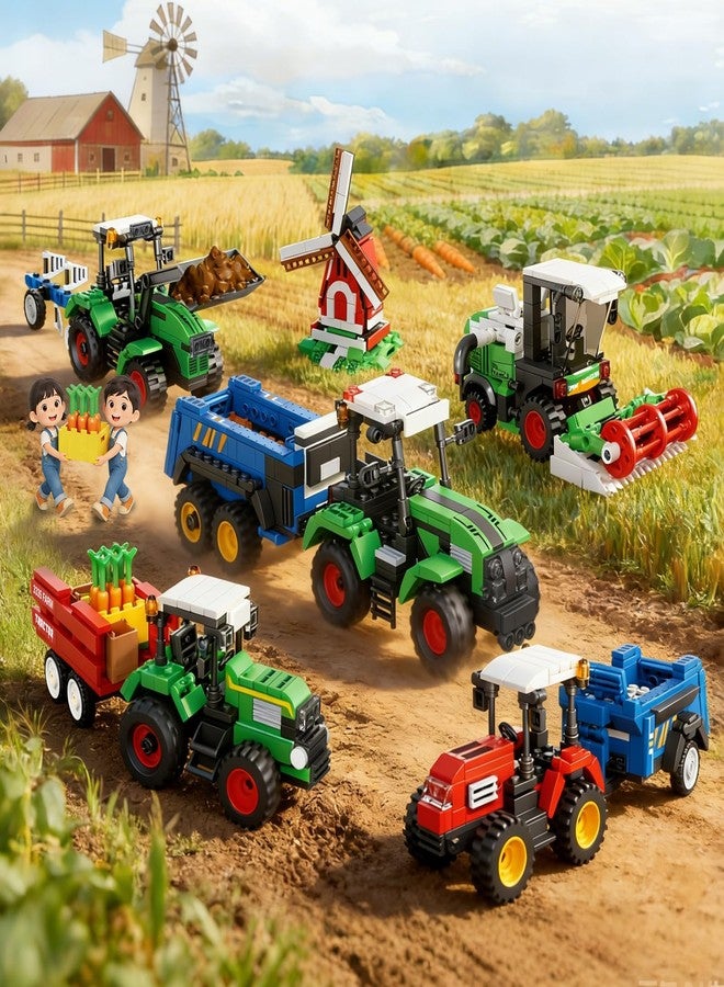 HSANHE 4-in-1 Farm Tractor Building Set, Combine Harvester Model Kits Compatible with Lego Sets, Farm Plow & Spreader, Creative Construction Toy for Adults Ages 14+ - Image 2