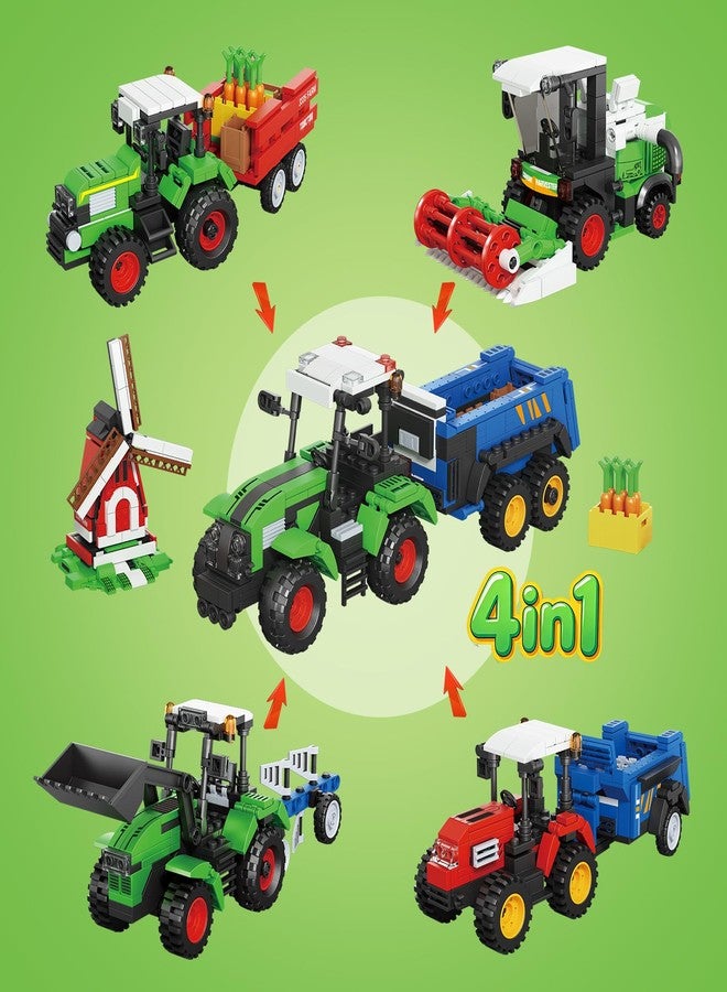 HSANHE 4-in-1 Farm Tractor Building Set, Combine Harvester Model Kits Compatible with Lego Sets, Farm Plow & Spreader, Creative Construction Toy for Adults Ages 14+ - Image 5