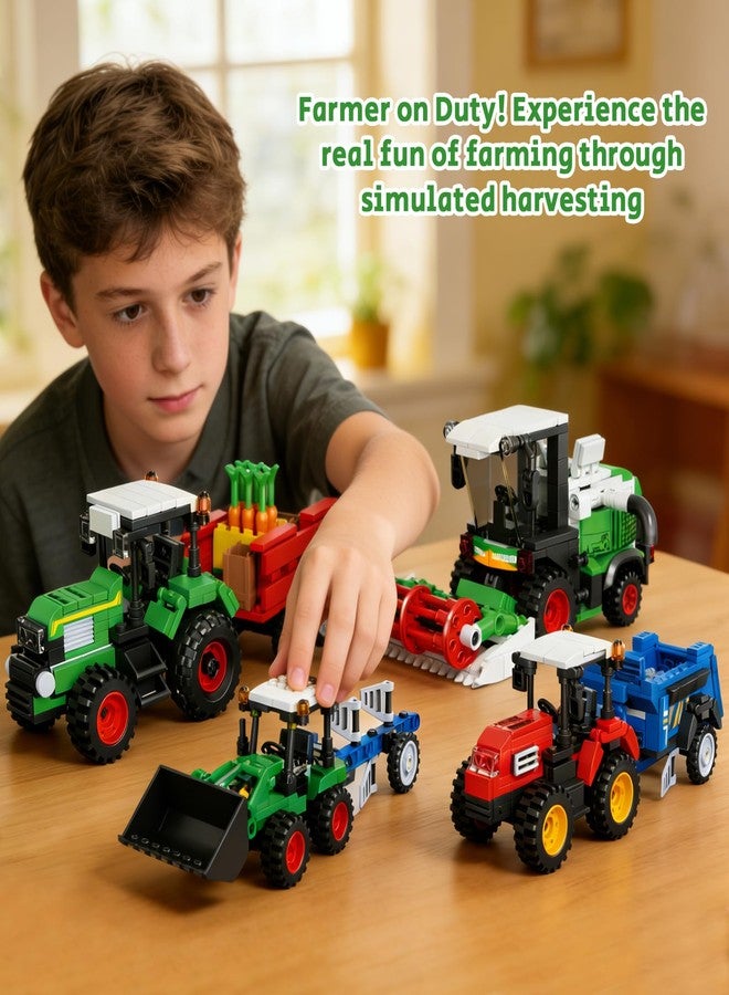 HSANHE 4-in-1 Farm Tractor Building Set, Combine Harvester Model Kits Compatible with Lego Sets, Farm Plow & Spreader, Creative Construction Toy for Adults Ages 14+ - Image 4