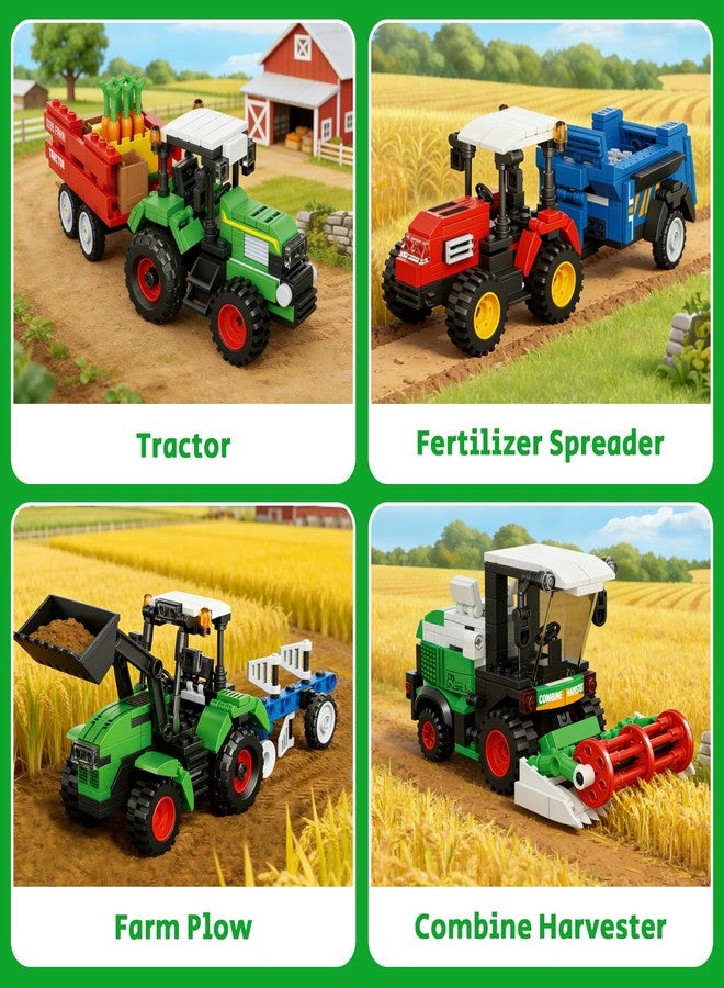 HSANHE 4-in-1 Farm Tractor Building Set, Combine Harvester Model Kits Compatible with Lego Sets, Farm Plow & Spreader, Creative Construction Toy for Adults Ages 14+ - Image 3