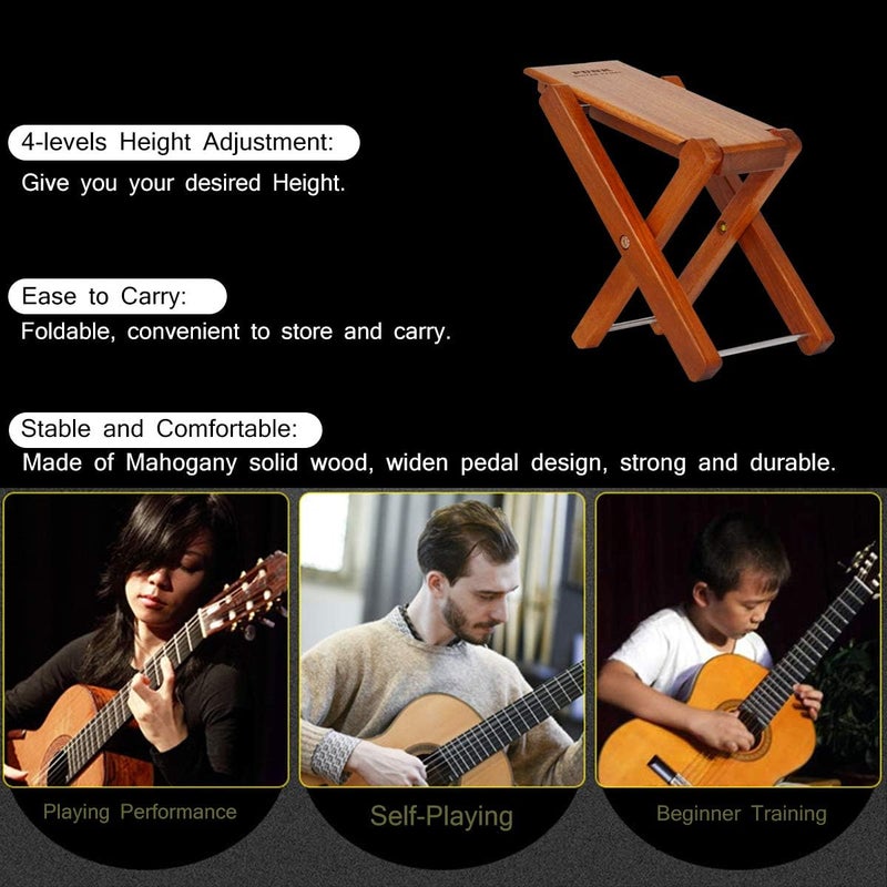 PUNK Guitar Footstool Solid Wood Guitar Pedal Guitar Foot Rest Stool Pedal 4-Level Adjustable Folding Wood Footstool Pedal - Image 4